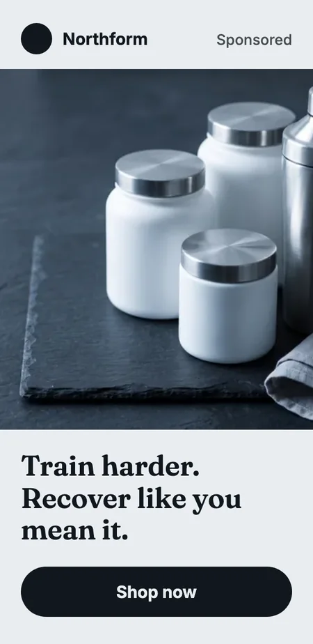 Concept ad for Northform: Train harder. Recover like you mean it.