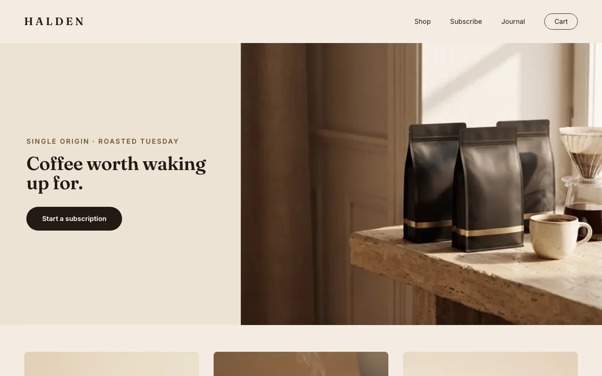 Halden concept store on a desktop screen